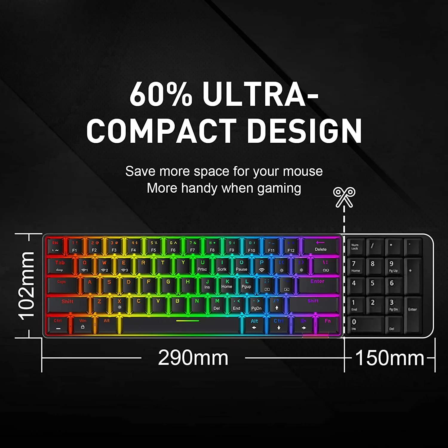 New Havit Wireless 60% Mechanical Keyboard 61 Keys Rainbow Backlit Keyboards Bluetooth 5.0/Type-C Wired Computer Keyboard with Red Switch for Multi-Devices PC Mac Laptop