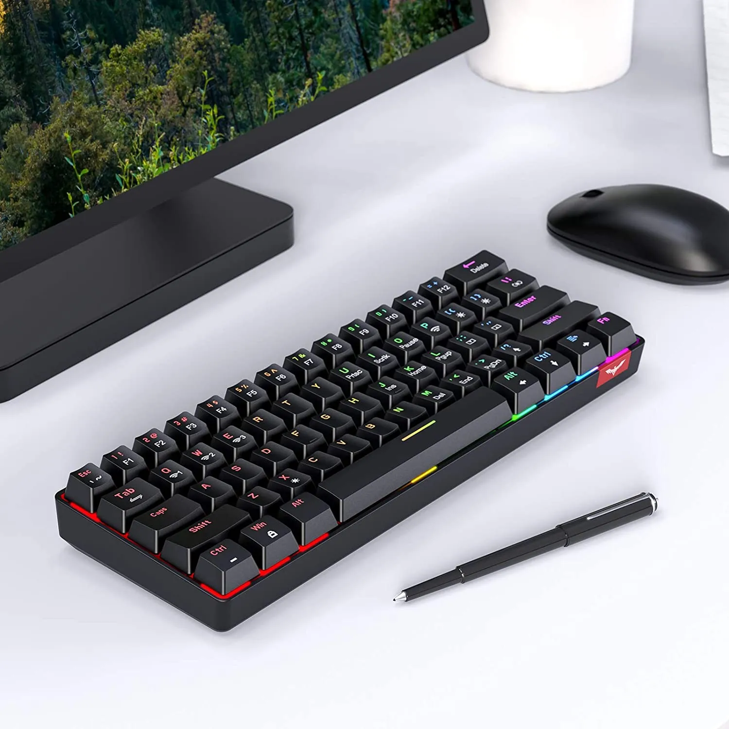 New Havit Wireless 60% Mechanical Keyboard 61 Keys Rainbow Backlit Keyboards Bluetooth 5.0/Type-C Wired Computer Keyboard with Red Switch for Multi-Devices PC Mac Laptop