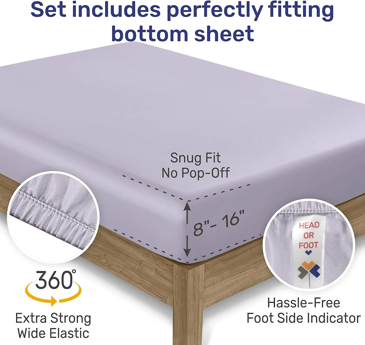 New in box! 400-Thread-Count 100% Pure Cotton Sheets - 4-Piece Lavender Grey Queen, Long-Staple Combed Cotton, Fits Mattress 16" Deep Pocket, Soft Sateen Weave. Retails $70 