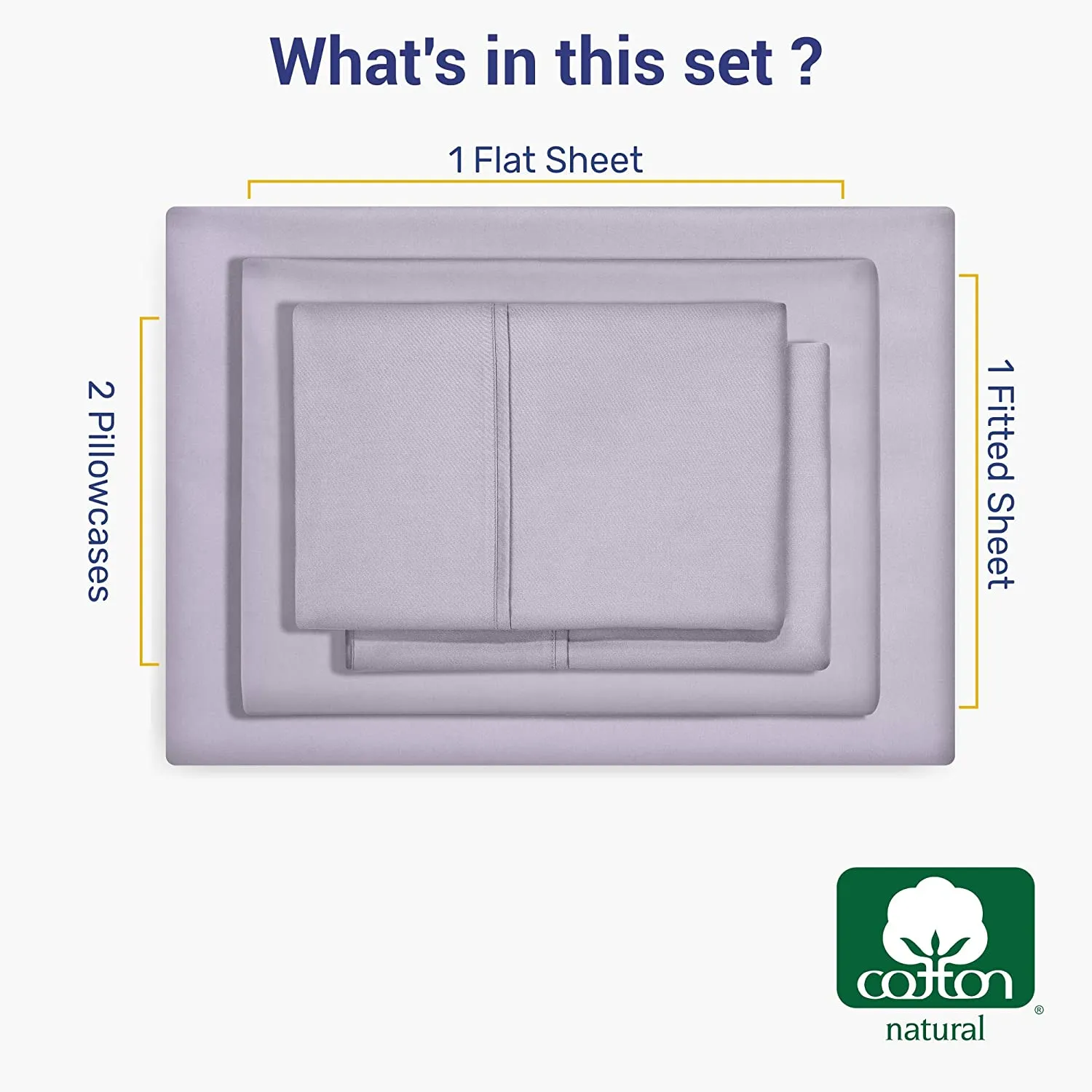 New in box! 400-Thread-Count 100% Pure Cotton Sheets - 4-Piece Lavender Grey Queen, Long-Staple Combed Cotton, Fits Mattress 16" Deep Pocket, Soft Sateen Weave. Retails $70 