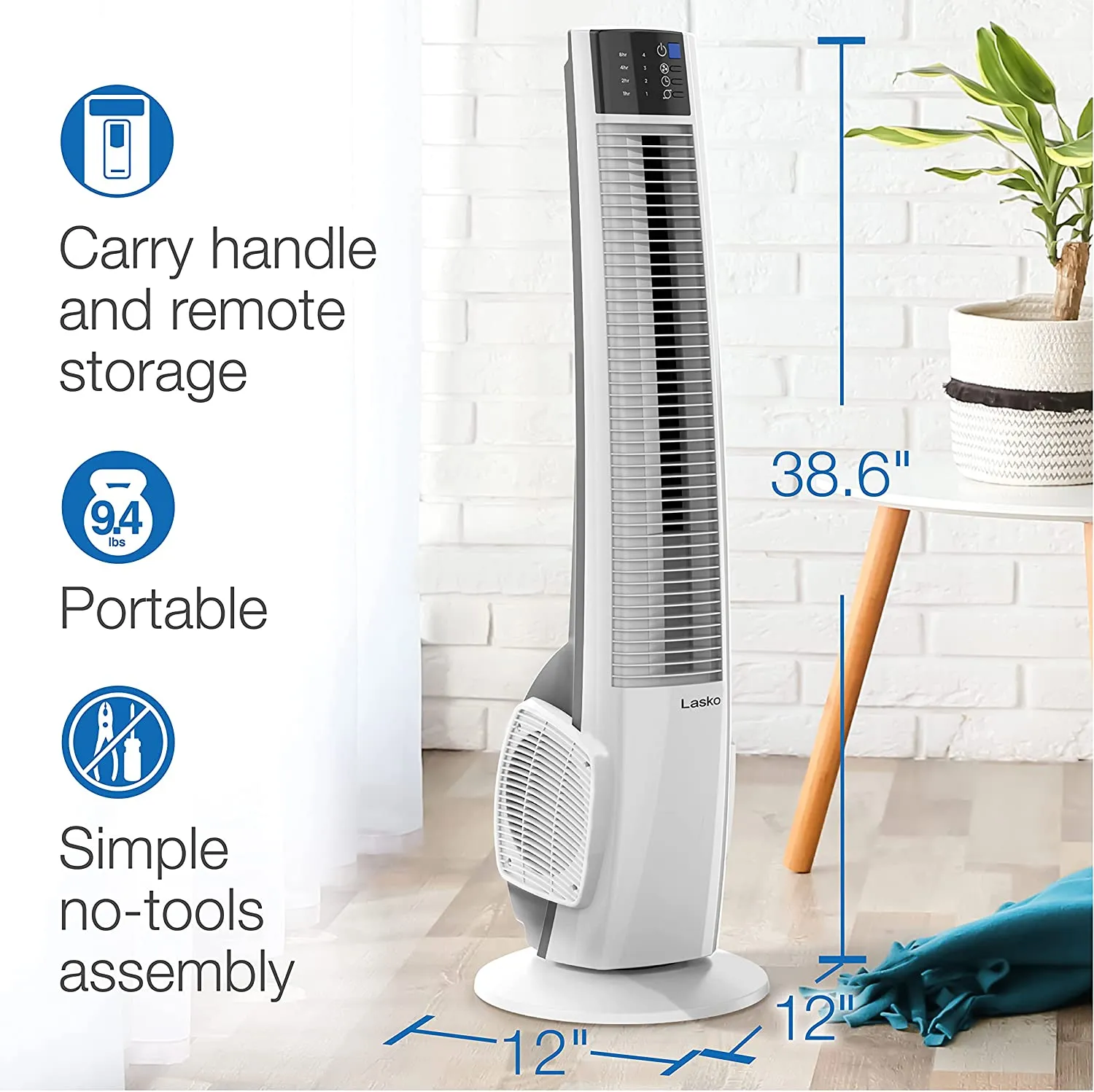 New in box! Lasko T38400 Electric Oscillating Hybrid Tower Fan with Timer and Remote Control for Indoor, Bedroom and Home Office Use, 38 Inch, White Black