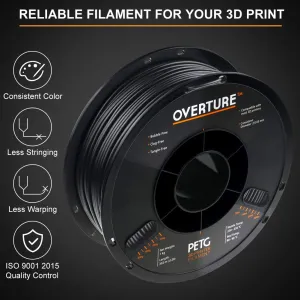 New in box! OVERTURE PETG Filament 2.85mm with 3D Build Surface 200 x 200 mm 3D Printer Consumables, 1kg Spool (2.2lbs), Dimensional Accuracy  /- 0.05 mm, Fit Most FDM Printer (Black)