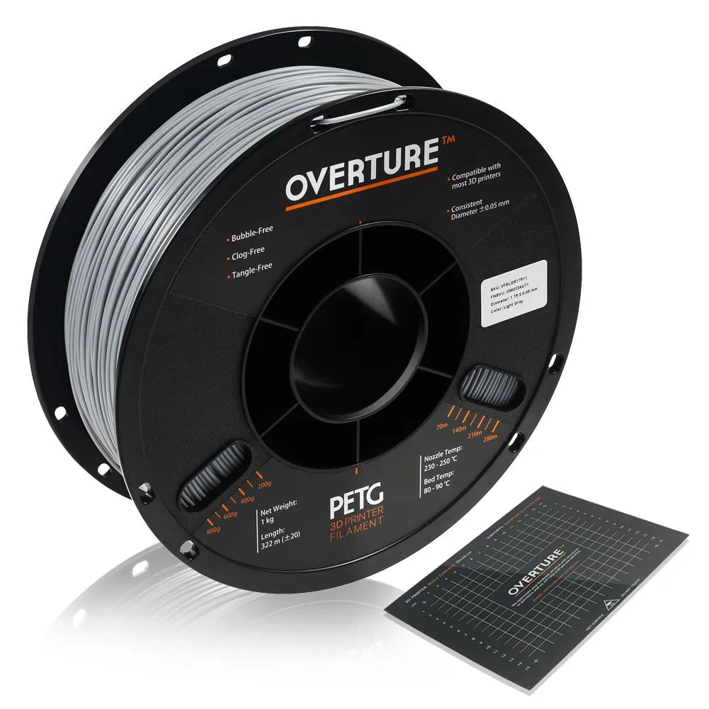 New in box! OVERTURE PETG Filament 2.85mm with 3D Build Surface 200 x 200 mm 3D Printer Consumables, 1kg Spool (2.2lbs), Dimensional Accuracy  /- 0.05 mm, Fit Most FDM Printer (SPACE GREY)