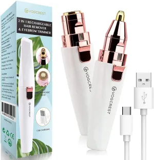 New in box! Vogcrest Rechargeable 2 IN 1 Eyebrow Trimmer and Painless Hair Remover, Eyebrow, Lips, Body, Facial Hair Removal with Built-in LED Light!