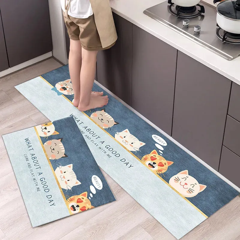 New Kitchen Floor Mat Tableware Pattern Entrance Doormat Bathroom Door Floormat Parlor Anti-slip Antifouling Long Rug