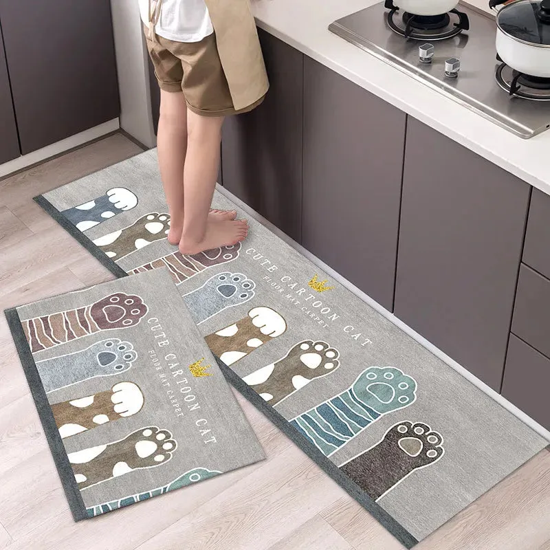 New Kitchen Floor Mat Tableware Pattern Entrance Doormat Bathroom Door Floormat Parlor Anti-slip Antifouling Long Rug