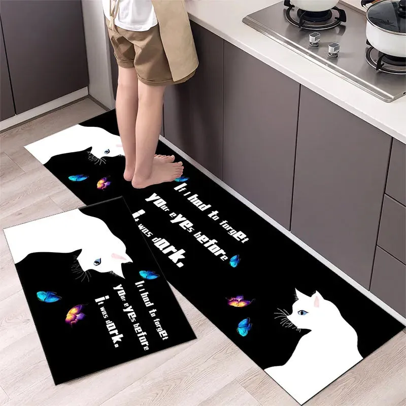 New Kitchen Floor Mat Tableware Pattern Entrance Doormat Bathroom Door Floormat Parlor Anti-slip Antifouling Long Rug