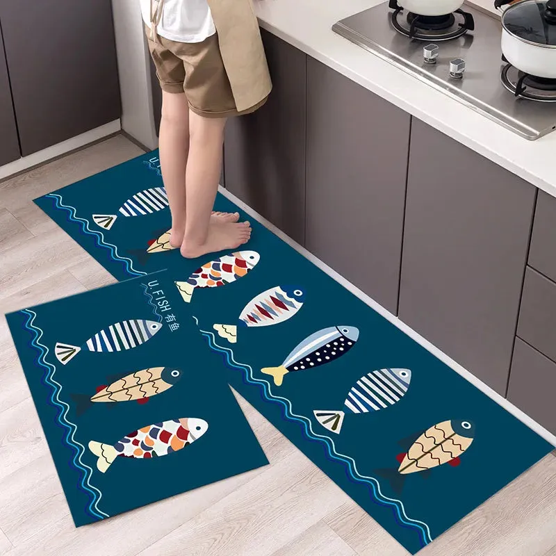 New Kitchen Floor Mat Tableware Pattern Entrance Doormat Bathroom Door Floormat Parlor Anti-slip Antifouling Long Rug
