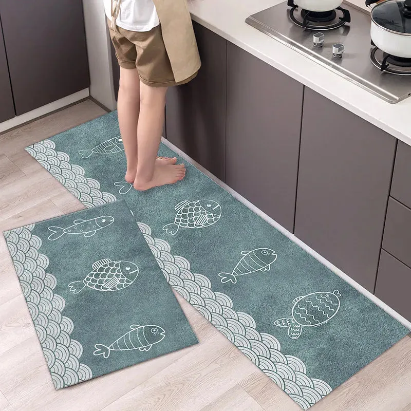 New Kitchen Floor Mat Tableware Pattern Entrance Doormat Bathroom Door Floormat Parlor Anti-slip Antifouling Long Rug