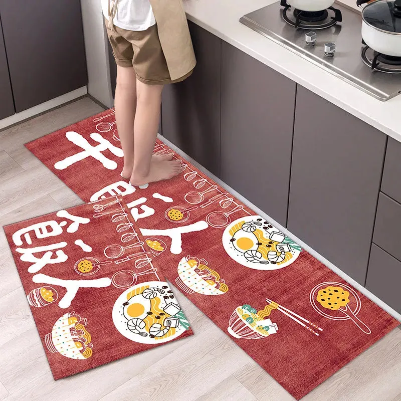 New Kitchen Floor Mat Tableware Pattern Entrance Doormat Bathroom Door Floormat Parlor Anti-slip Antifouling Long Rug