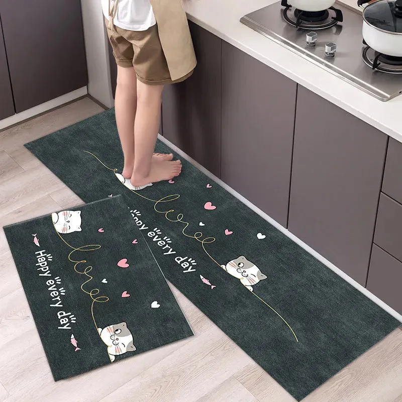 New Kitchen Floor Mat Tableware Pattern Entrance Doormat Bathroom Door Floormat Parlor Anti-slip Antifouling Long Rug