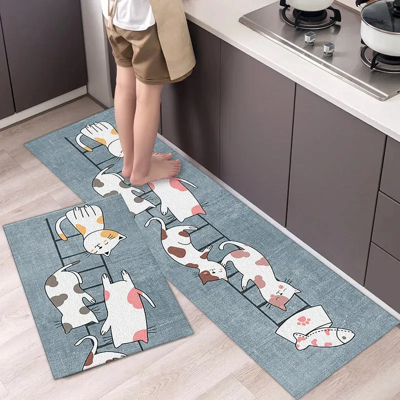 New Kitchen Floor Mat Tableware Pattern Entrance Doormat Bathroom Door Floormat Parlor Anti-slip Antifouling Long Rug