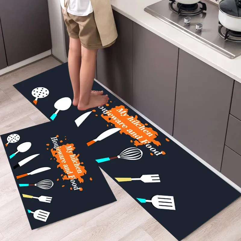 New Kitchen Floor Mat Tableware Pattern Entrance Doormat Bathroom Door Floormat Parlor Anti-slip Antifouling Long Rug