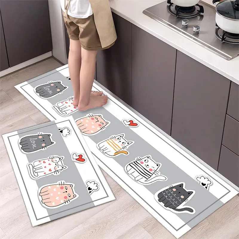 New Kitchen Floor Mat Tableware Pattern Entrance Doormat Bathroom Door Floormat Parlor Anti-slip Antifouling Long Rug