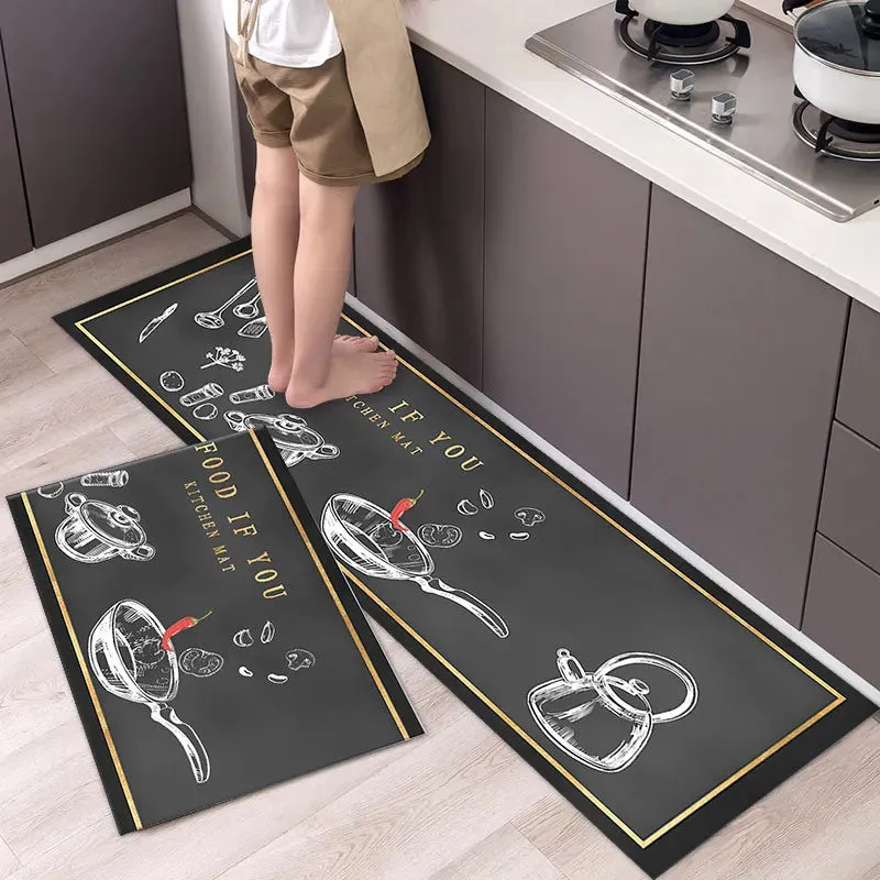 New Kitchen Floor Mat Tableware Pattern Entrance Doormat Bathroom Door Floormat Parlor Anti-slip Antifouling Long Rug