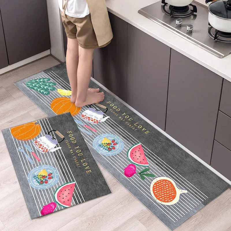 New Kitchen Floor Mat Tableware Pattern Entrance Doormat Bathroom Door Floormat Parlor Anti-slip Antifouling Long Rug