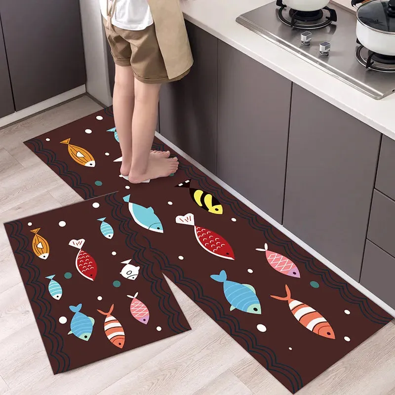 New Kitchen Floor Mat Tableware Pattern Entrance Doormat Bathroom Door Floormat Parlor Anti-slip Antifouling Long Rug