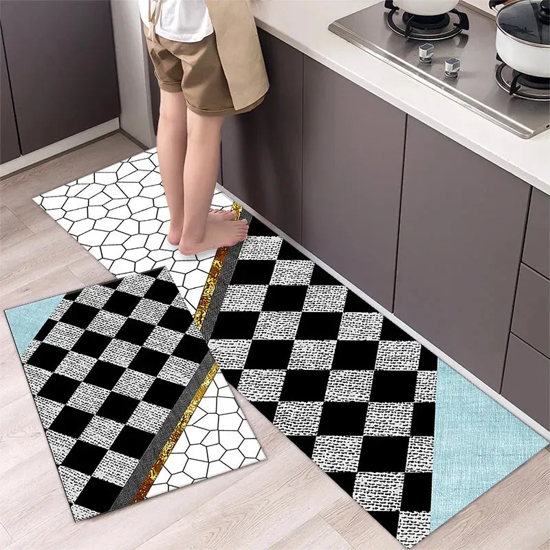New Kitchen Floor Mat Tableware Pattern Entrance Doormat Bathroom Door Floormat Parlor Anti-slip Antifouling Long Rug