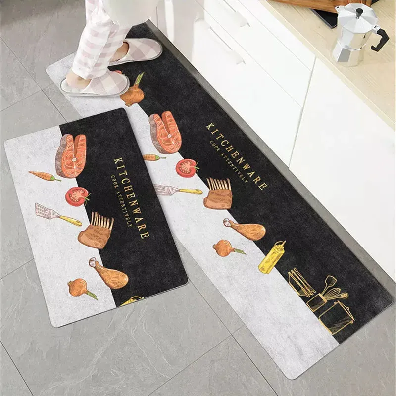 New Kitchen Floor Mat Tableware Pattern Entrance Doormat Bathroom Door Floormat Parlor Anti-slip Antifouling Long Rug