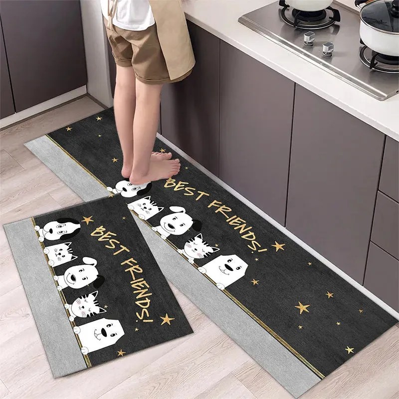 New Kitchen Floor Mat Tableware Pattern Entrance Doormat Bathroom Door Floormat Parlor Anti-slip Antifouling Long Rug