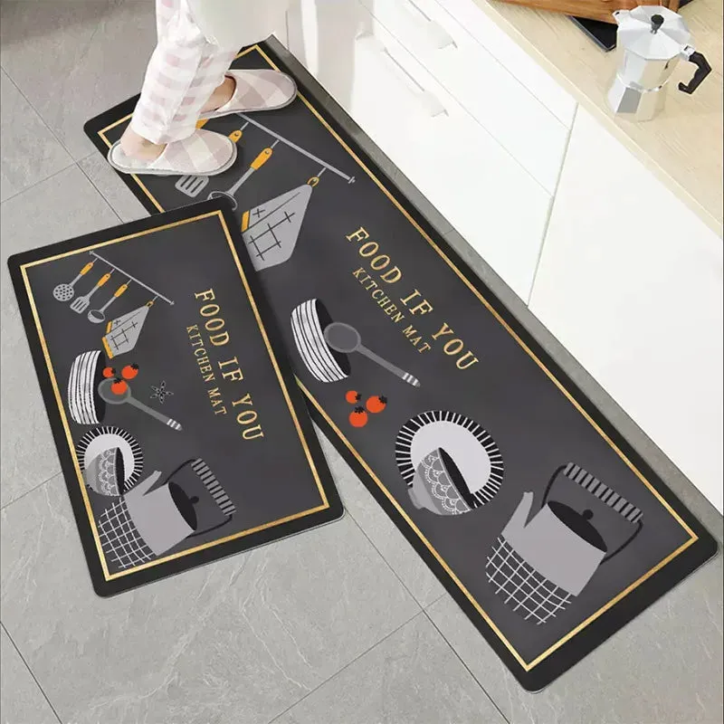 New Kitchen Floor Mat Tableware Pattern Entrance Doormat Bathroom Door Floormat Parlor Anti-slip Antifouling Long Rug