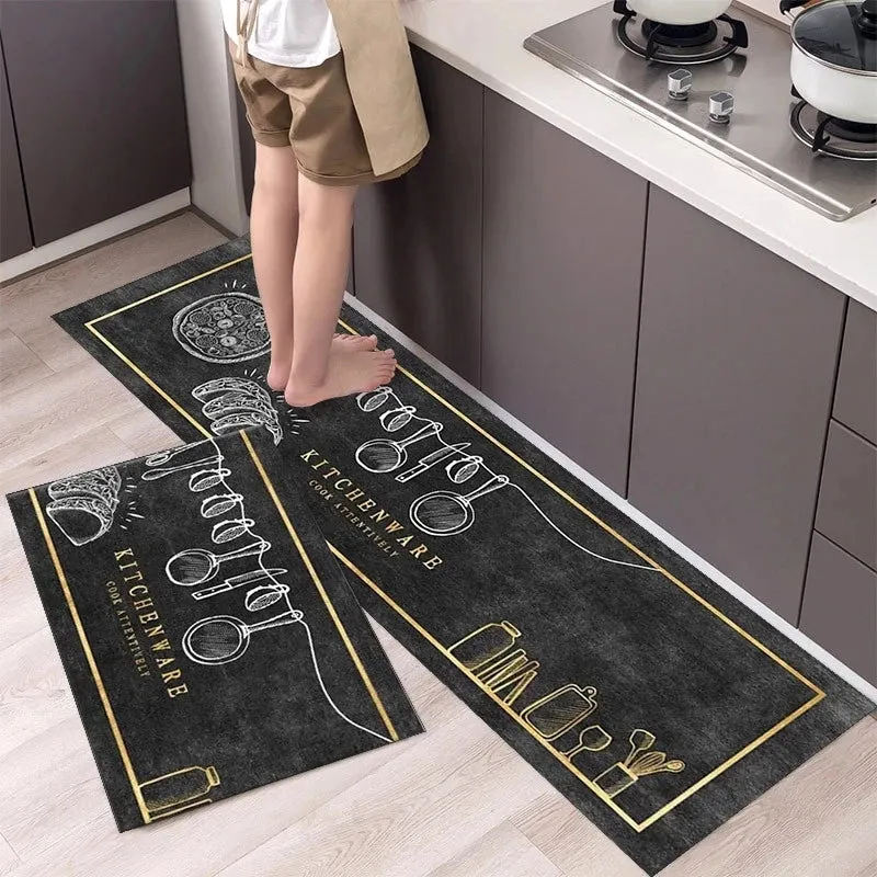 New Kitchen Floor Mat Tableware Pattern Entrance Doormat Bathroom Door Floormat Parlor Anti-slip Antifouling Long Rug