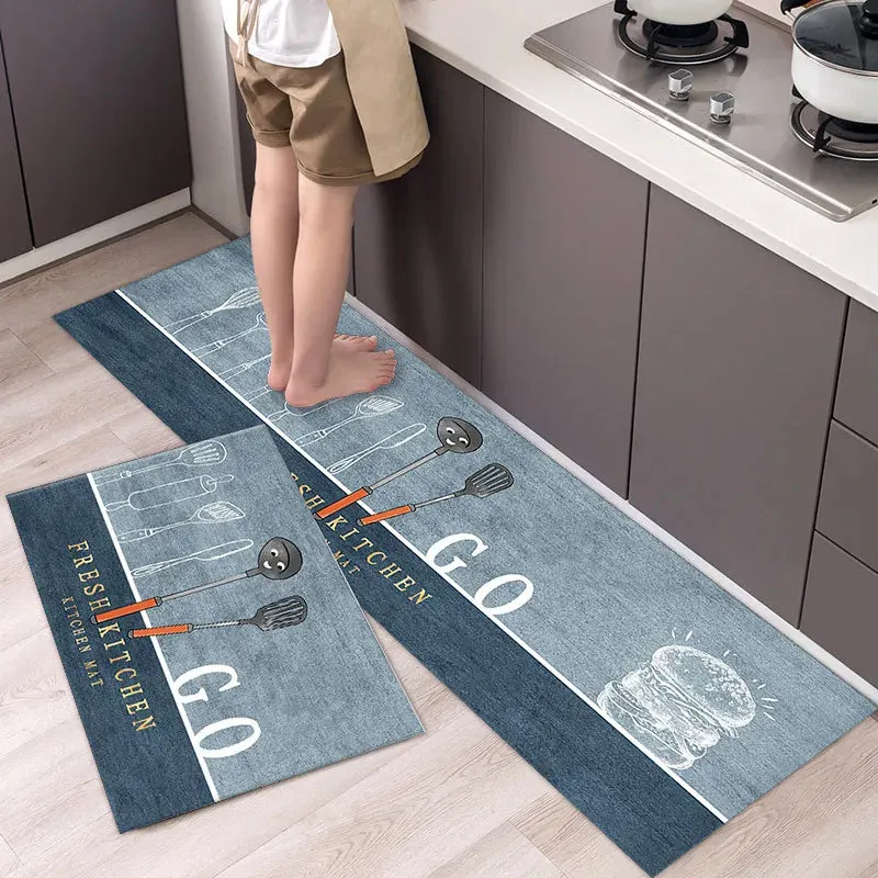 New Kitchen Floor Mat Tableware Pattern Entrance Doormat Bathroom Door Floormat Parlor Anti-slip Antifouling Long Rug