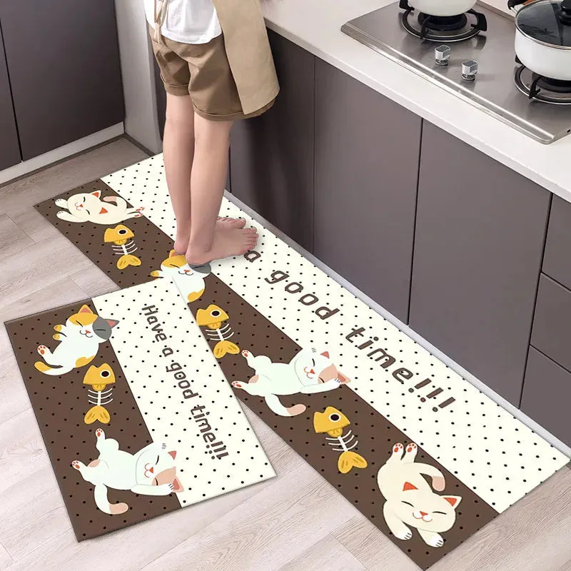 New Kitchen Floor Mat Tableware Pattern Entrance Doormat Bathroom Door Floormat Parlor Anti-slip Antifouling Long Rug