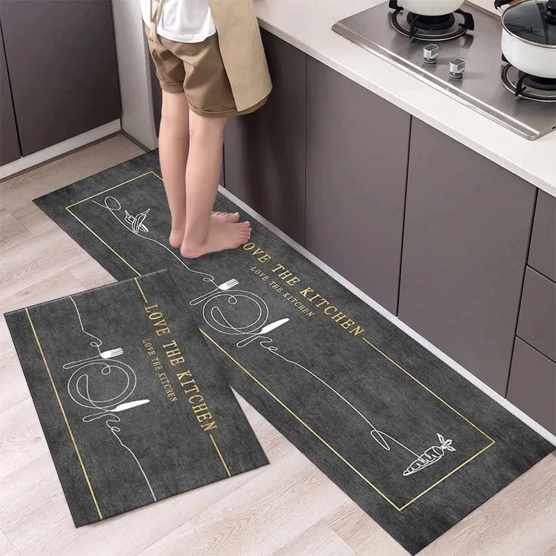 New Kitchen Floor Mat Tableware Pattern Entrance Doormat Bathroom Door Floormat Parlor Anti-slip Antifouling Long Rug