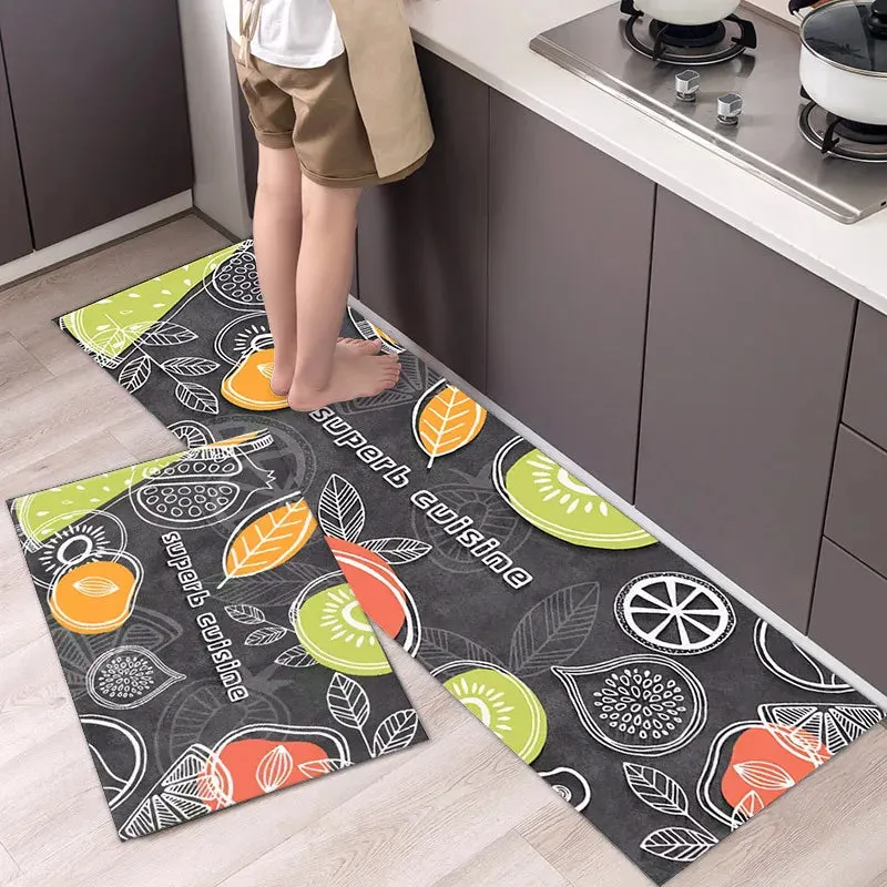 New Kitchen Floor Mat Tableware Pattern Entrance Doormat Bathroom Door Floormat Parlor Anti-slip Antifouling Long Rug
