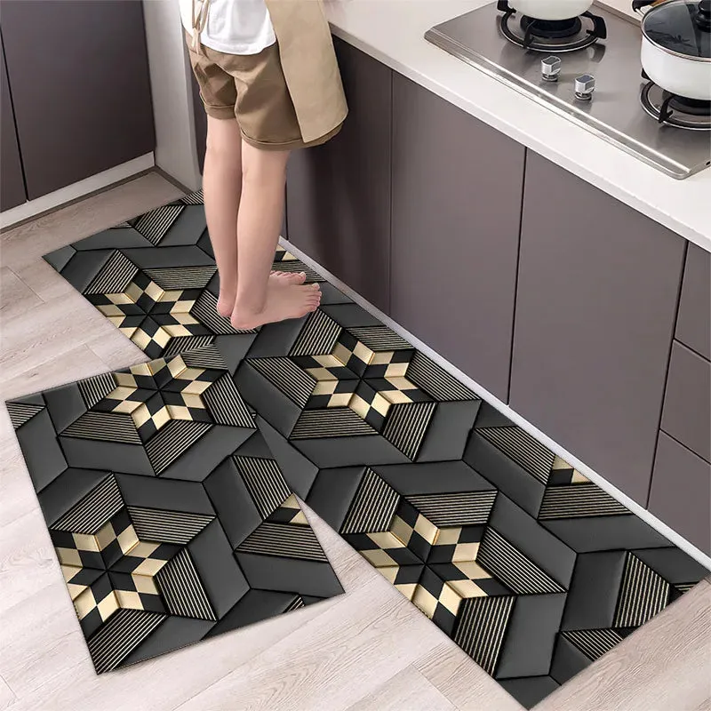 New Kitchen Floor Mat Tableware Pattern Entrance Doormat Bathroom Door Floormat Parlor Anti-slip Antifouling Long Rug