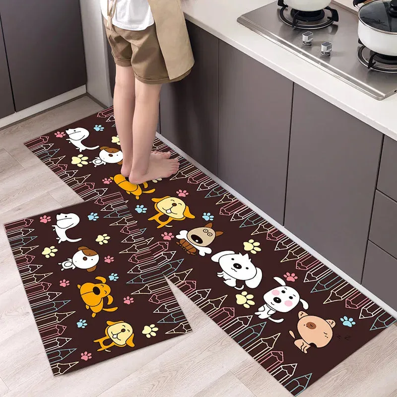 New Kitchen Floor Mat Tableware Pattern Entrance Doormat Bathroom Door Floormat Parlor Anti-slip Antifouling Long Rug