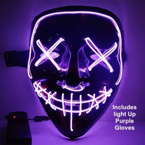 New LED Light Up V Mask EL Wire with light up gloves for Festival Parties Costume, Fakes Masquerades (Purple)