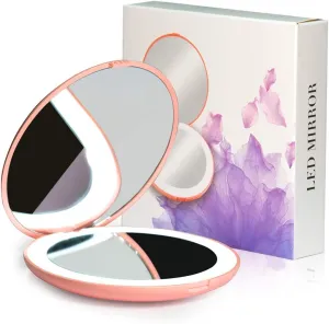 NEW LED Travel Makeup Mirror, 3.5-inch Lighted Compact Mirror, 10X Magnification, Handheld, Double Sided, Portable Folding Mirror for Pocket, Purse, Gift, Pink, Round, Pink