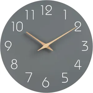 NEW Mosewa Silent Non-Ticking Wall Clock Decorative for Kitchen, Bedroom, Bathroom, Office, Living Room, Battery Operated - 10 Inch Wood Modern Simple (Gray)
