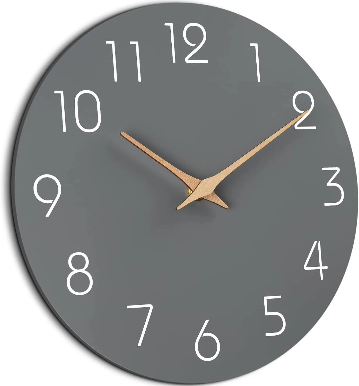 NEW Mosewa Silent Non-Ticking Wall Clock Decorative for Kitchen, Bedroom, Bathroom, Office, Living Room, Battery Operated - 10 Inch Wood Modern Simple (Gray)