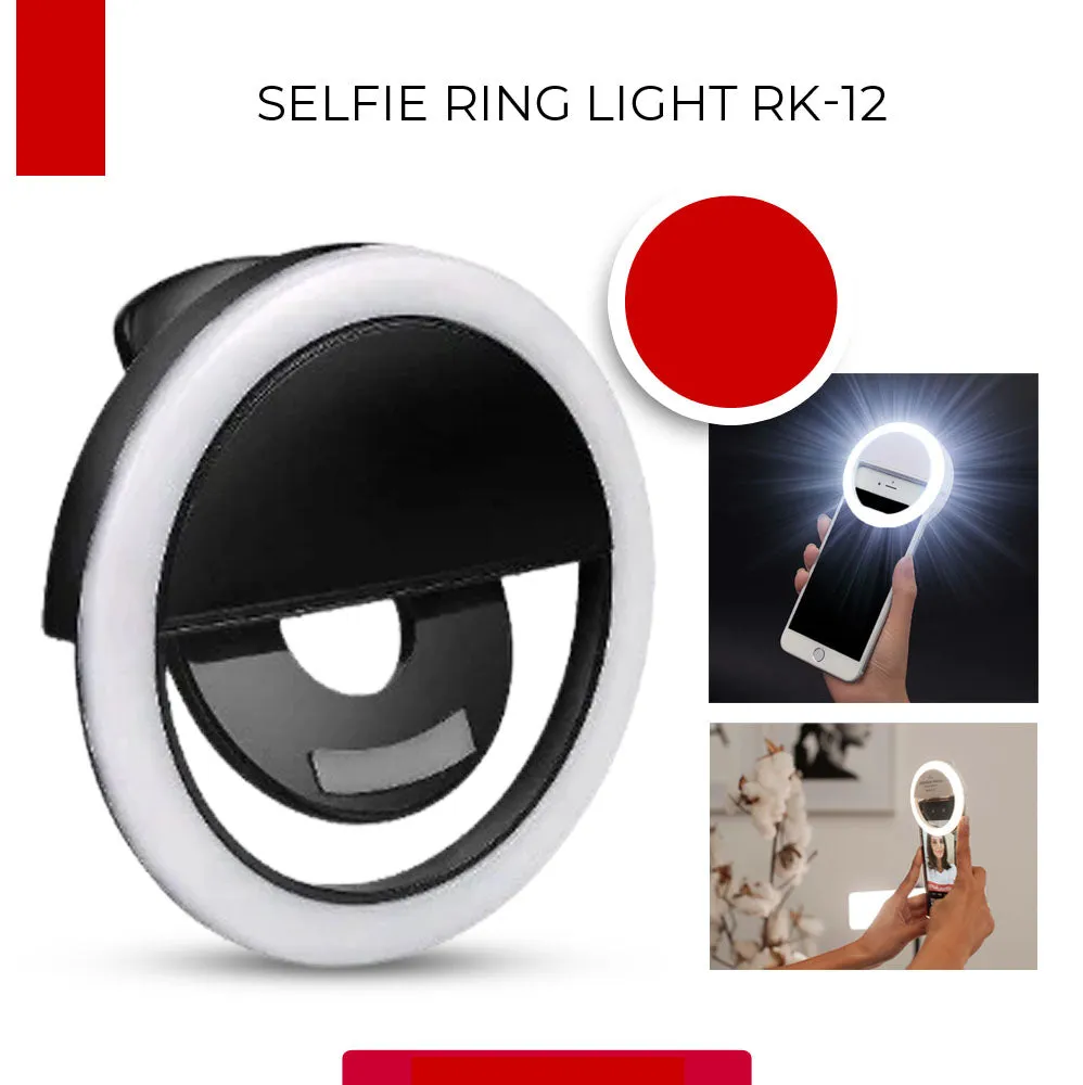 NEW Selfie Ring Light RK-12 Portable Clip-on Rechargeable w/ 3 Level Adjustable 36 LED
