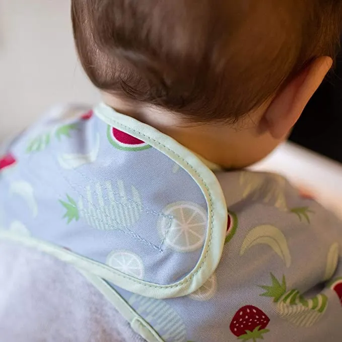 New Tidy Tot Cover & Catch Waterproof Bib attaches to highchair NO More Gaps ! Long Sleeve Coverall Baby weaning bib for BLW Baby led weaning, FRUITS! Retails $26 