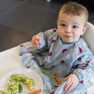New Tidy Tot Cover & Catch Waterproof Bib attaches to highchair NO More Gaps ! Long Sleeve Coverall Baby weaning bib for BLW Baby led weaning, FRUITS! Retails $26 