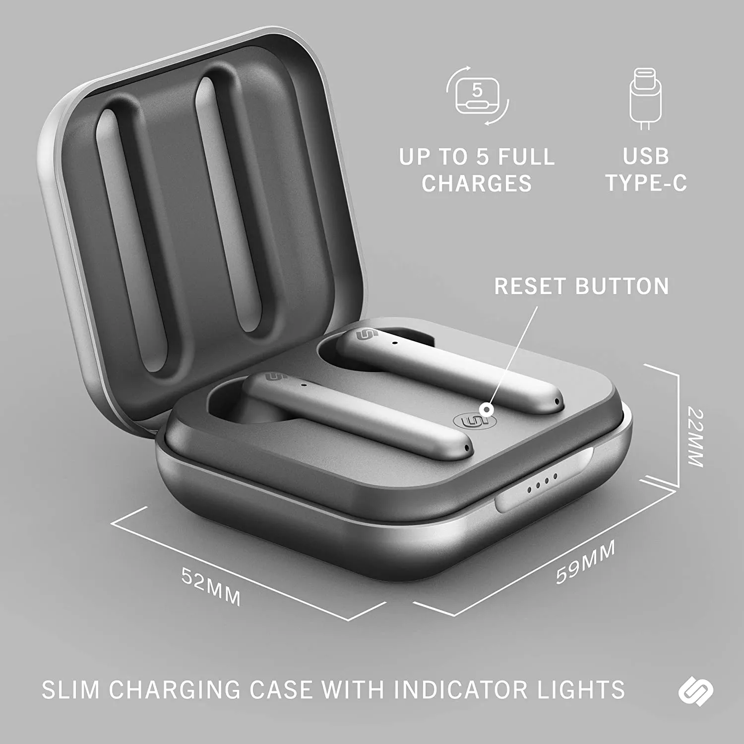 New Urbanista Stockholm Plus True Wireless Earbuds - Over 20 Hours Playtime, IPX4 Waterproof Earphones, Bluetooth 5.0 Headphones, Touch Controls & Enhanced Microphone for Clear Calling, Titanium! Retails $132 