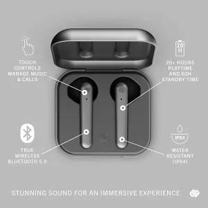 New Urbanista Stockholm Plus True Wireless Earbuds - Over 20 Hours Playtime, IPX4 Waterproof Earphones, Bluetooth 5.0 Headphones, Touch Controls & Enhanced Microphone for Clear Calling, Titanium! Retails $132 