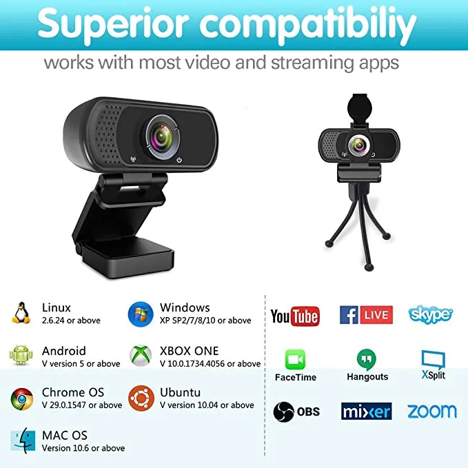New Ziqian 1080P Webcam,Live Streaming Web Camera with Stereo Microphone, Desktop or Laptop USB Webcam with 110 Degree View Angle, HD N5 Webcam for Video Calling, Recording, Conferencing, Streaming, Gaming