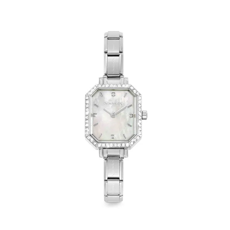 Nomination Composable Paris Watch, Mother of Pearl Rectangular, Cubic Zirconia, Stainless Steel