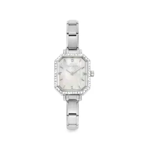 Nomination Composable Paris Watch, Mother of Pearl Rectangular, Cubic Zirconia, Stainless Steel