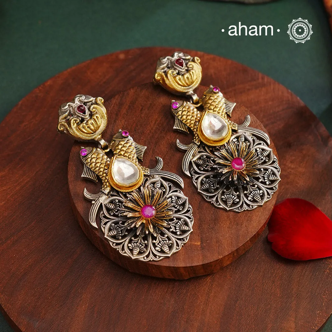 Noori Two Tone Fish Silver Earrings