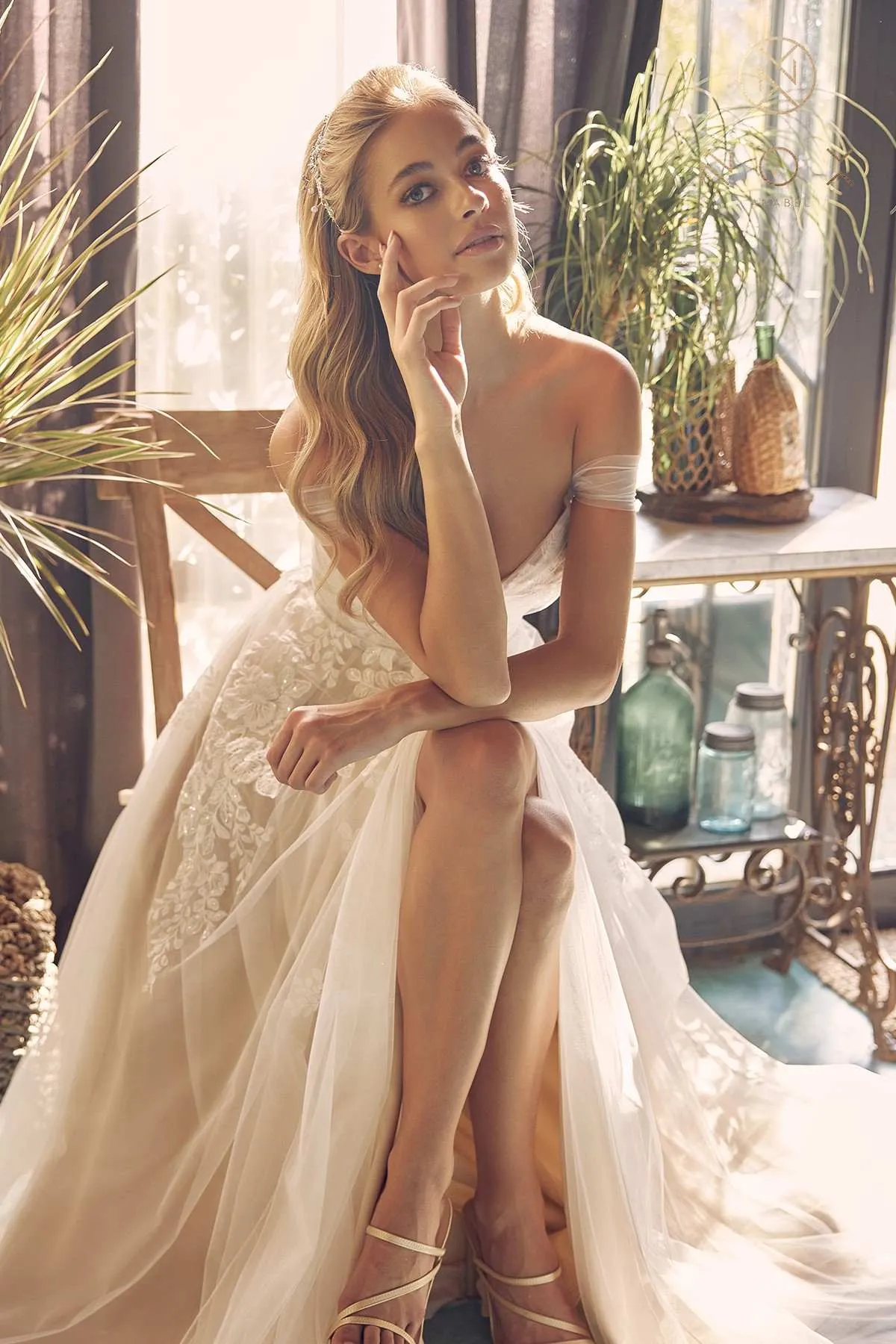 Nox Anabel JE953 Long Sweetheart Neck A-Line Gown Off Shoulder with Slit