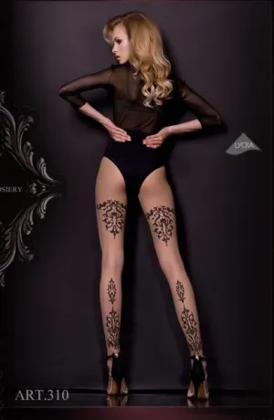 Nude/Black - 20 Denier Elegant Patterned Pantyhose -