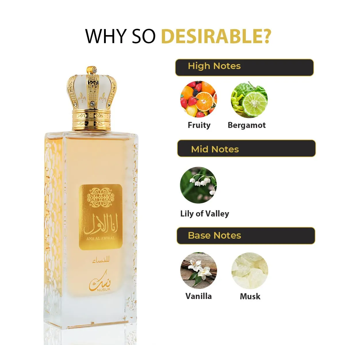 NUSUK ANA AL AWWAL GOLD EAU DE PARFUM WOMEN 3.4OZ/100ML