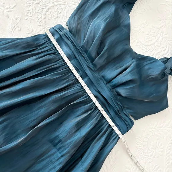 NWOT Lulus Pristine Glow Dark Teal Ruffled Tie-Back Maxi Dress Small