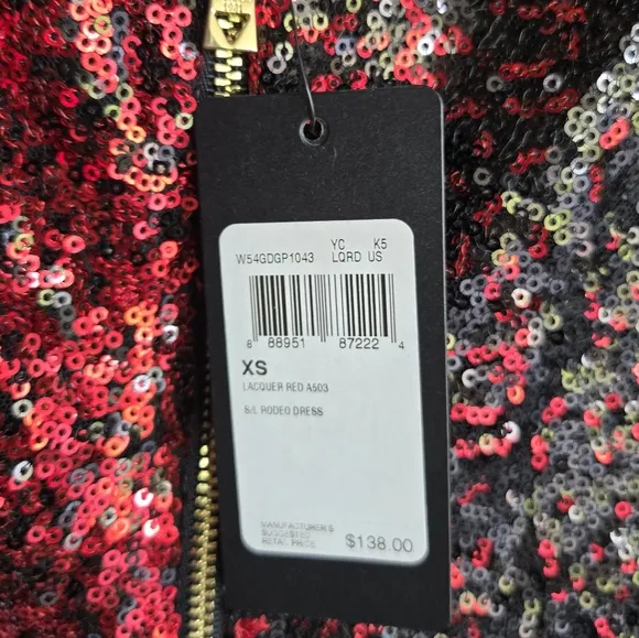 NWT GUESS Sequin Sleeveless Mini Dress XS Red/Black